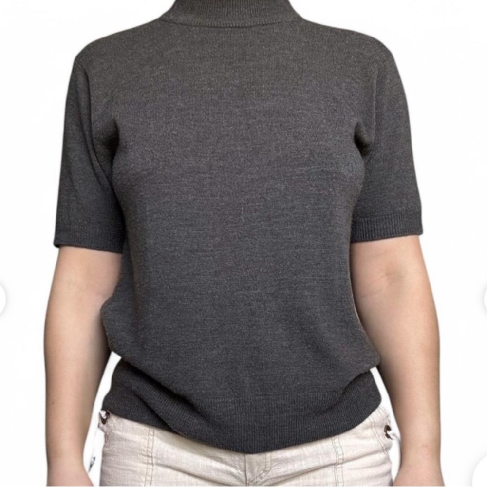 Sag Harbor Gray Mock Neck Short Sleeve